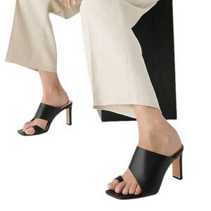 J Crew Shoes Womens 10 Black Leather Ava toe-ring High Heels Abstract Open BP319